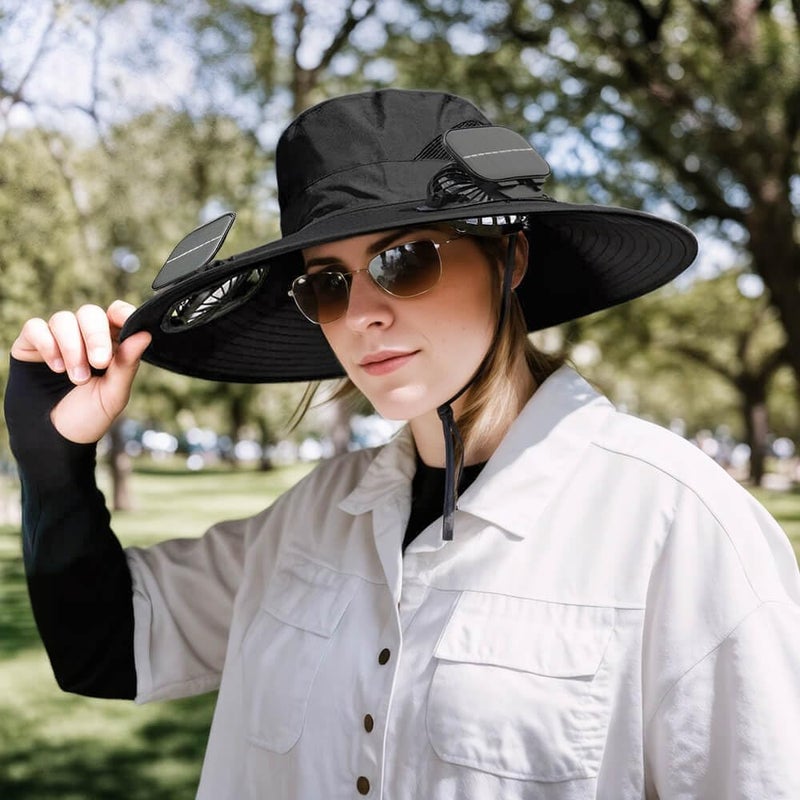 inkArts Solar Powered Fan Hat for Men Women Wide Brim Hat with 2 Fans UPF 50+ Outdoor Fishing Beach Sun Hat - Image 3